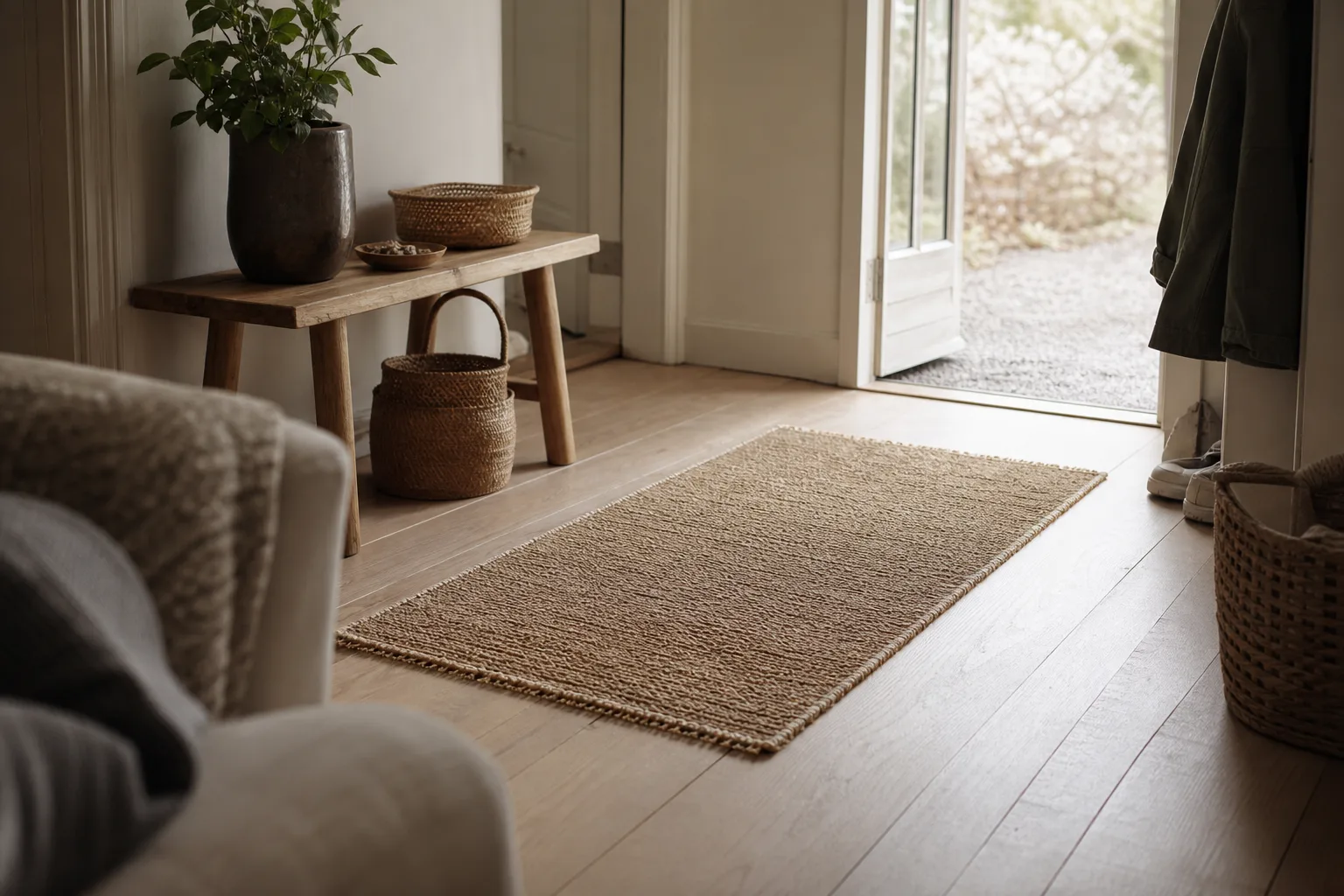 En liten matta i formatet 80 gånger 150 centimeter ligger avgränsad på ett golv