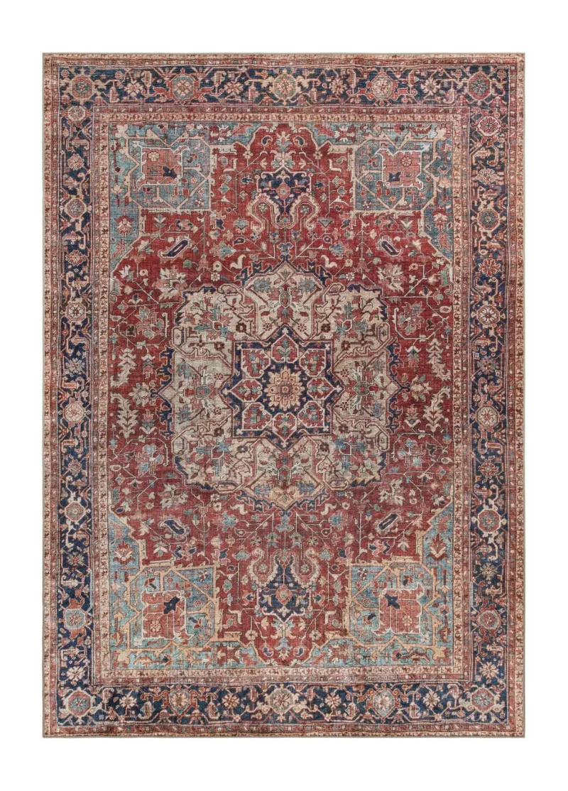 Amber Medallion Röd tvättbar matta med orientaliskt mönster i litet format