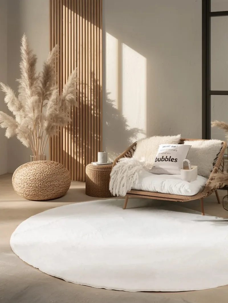 Loft Cream rund ryamatta i ljus cremeton
