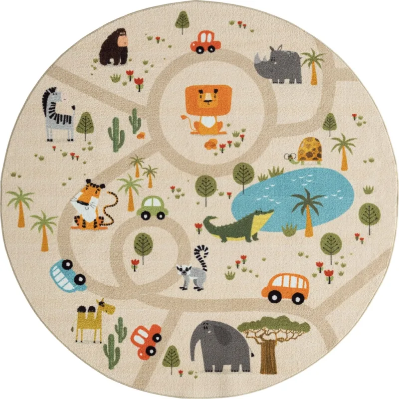Play Animals Beige barnmatta, rund 120 cm